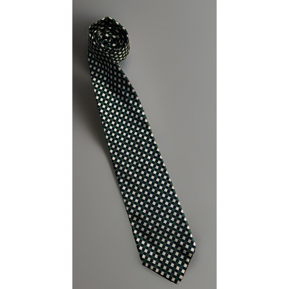 Hickey Freeman Collection Neckwear Tie Gold Green Diamond Italy 100% Silk JBHS